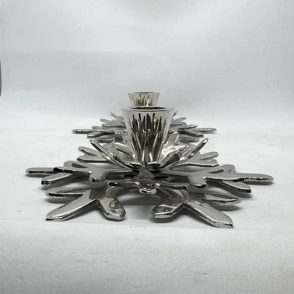 Crate & Barrel Pair of Shiny Snowflake Taper Holders - Picture 3 of 6